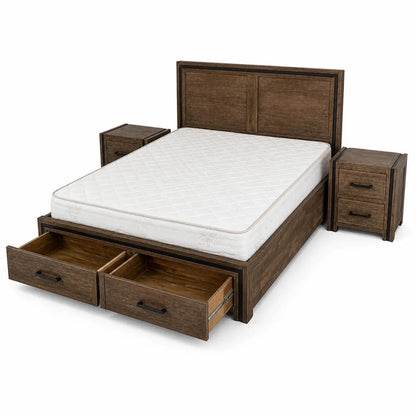 Queen Bed Set – Modern Lines & Rustic Aesthetic – 150 x 200cm - used 9 months - Al Thahani Furniture