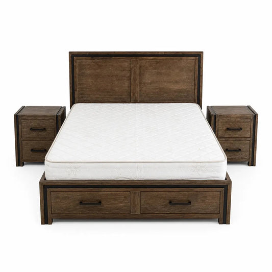 Queen Bed Set – Modern Lines & Rustic Aesthetic – 150 x 200cm - used 9 months - Al Thahani Furniture