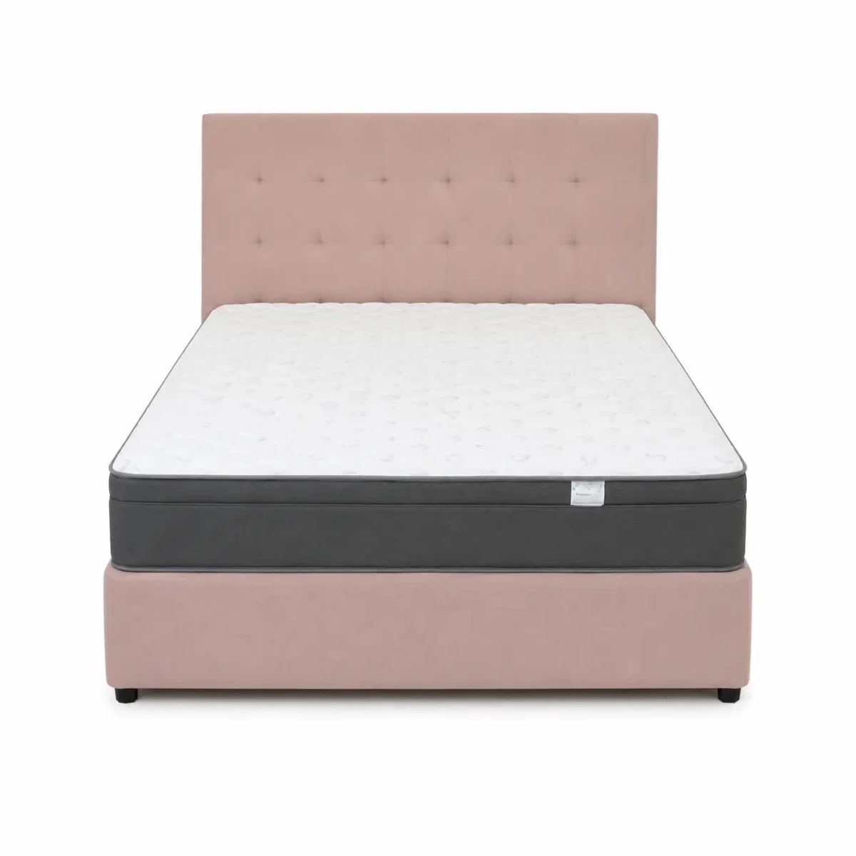 Queen Bed with Rose Pink Tufted Headboard & Mattress | 155x205 cm - used 4 months - Al Thahani Furniture