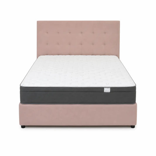 Queen Bed with Rose Pink Tufted Headboard & Mattress | 155x205 cm - used 4 months - Al Thahani Furniture