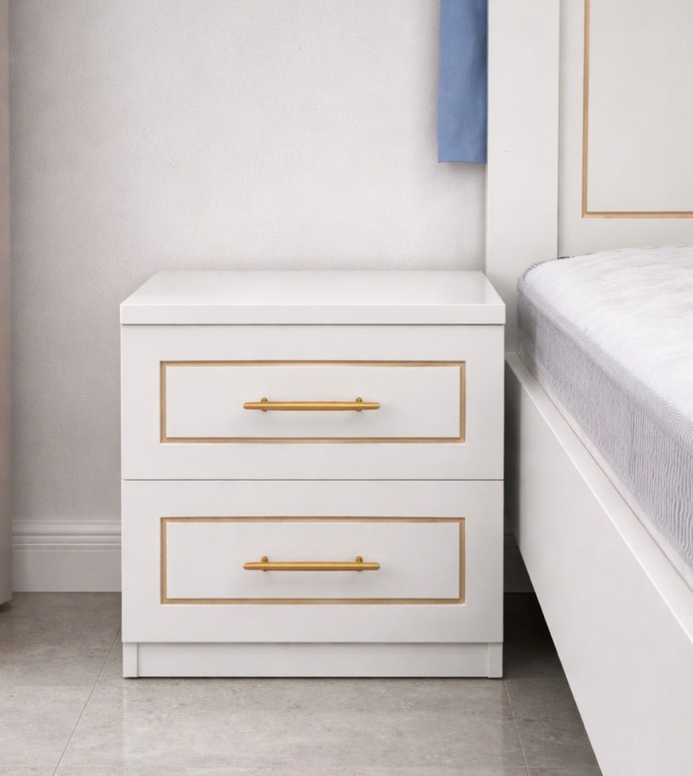 Queen Bedroom Set | Modern White Panel Design with Solid Wood 4 - Door Wardrobe, Brand New,160x200cm - althahanifurniture