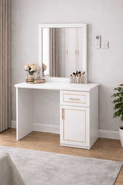 Queen Bedroom Set | Modern White Panel Design with Solid Wood 4 - Door Wardrobe, Brand New,160x200cm - althahanifurniture