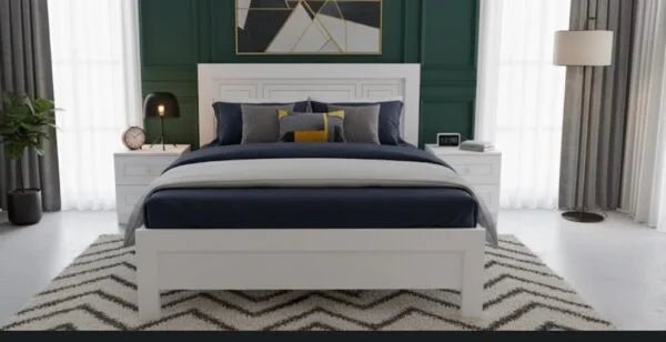 Queen Bedroom Set | Modern White Panel Design with Solid Wood 4 - Door Wardrobe, Brand New,160x200cm - althahanifurniture