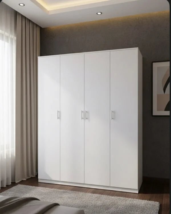 Queen Bedroom Set | Premium White & 4 Door Wardrobe, Brand New, AFT Pentair Series,160x200cm - althahanifurniture