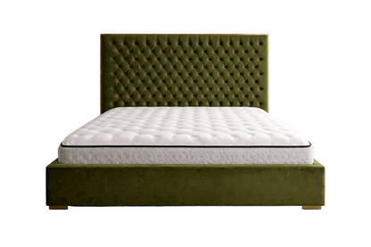 Queen Elizabeth King Size Bed – Luxurious Tufted Velvet Frame – Olive/Forest Green – With High - Quality Mattress(180x200cm) - althahanifurniture