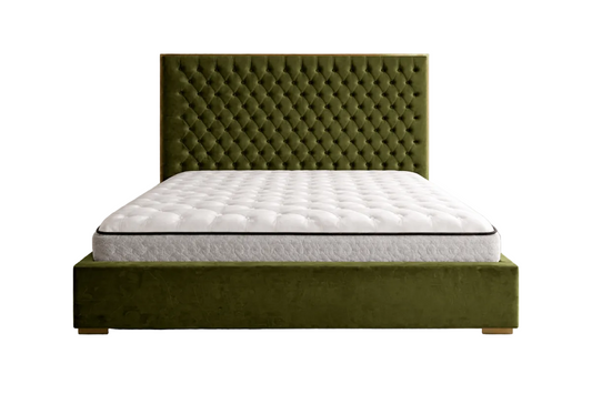 Queen Elizabeth King Size Bed – Luxurious Tufted Velvet Frame – Olive/Forest Green – With High - Quality Mattress(180x200cm) - althahanifurniture