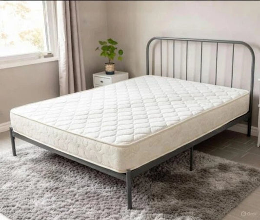 Queen Metal Bed Frame with Brand New Mattress | Grey Powder‑Coated | 160×200 cm | 15 cm Mattress - althahanifurniture