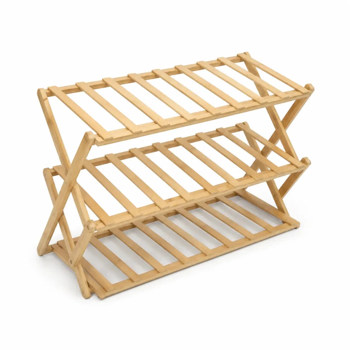 Relaxdays Foldable Bamboo Shoe Rack | 3 Levels, 9 Pairs, Natural - used 1 months - Al Thahani Furniture