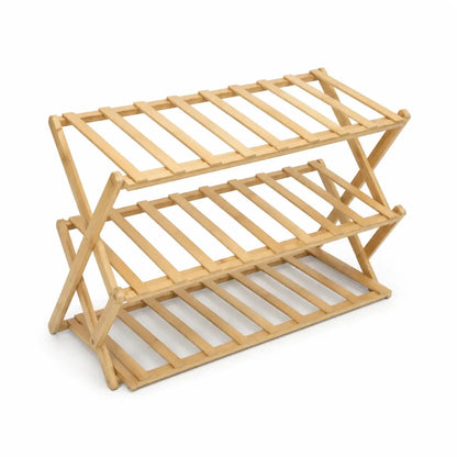 Relaxdays Foldable Bamboo Shoe Rack | 3 Levels, 9 Pairs, Natural - used 1 months - Al Thahani Furniture