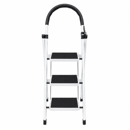 Robustline 3 - Step Folding Ladder | White, 150 kg Capacity - used 2 months - Al Thahani Furniture