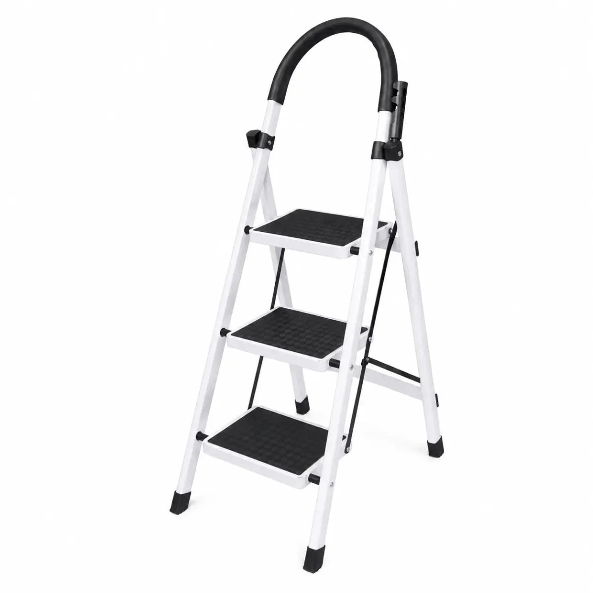 Robustline 3 - Step Folding Ladder | White, 150 kg Capacity - used 2 months - Al Thahani Furniture
