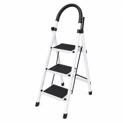 Robustline 3 - Step Folding Ladder | White, 150 kg Capacity - used 2 months - Al Thahani Furniture