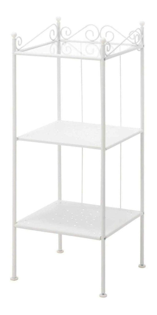 Ronnskar 3-Tier Metal Shelving Unit | White, Vintage Scrollwork, 40x32x96 cm - used 3 months - Al Thahani Furniture