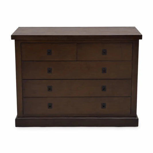 Rustic Dark Brown 5-Drawer Chest | Espresso, Black Iron Ring Handles - used 4 months - Al Thahani Furniture