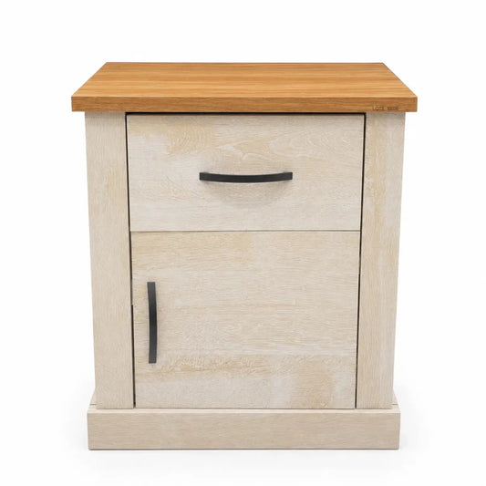 Rustic-Style Wooden Nightstand | Light-Washed & Oak Top, 40x39x51 cm - used 3 months - Al Thahani Furniture