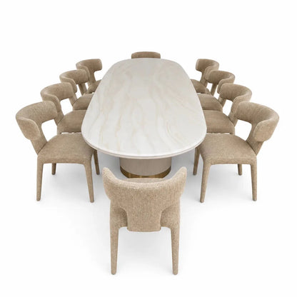 Saigon Oval Marble-Top Dining Table Set | High Gloss, 360x120x80 cm - used 5 months - Al Thahani Furniture