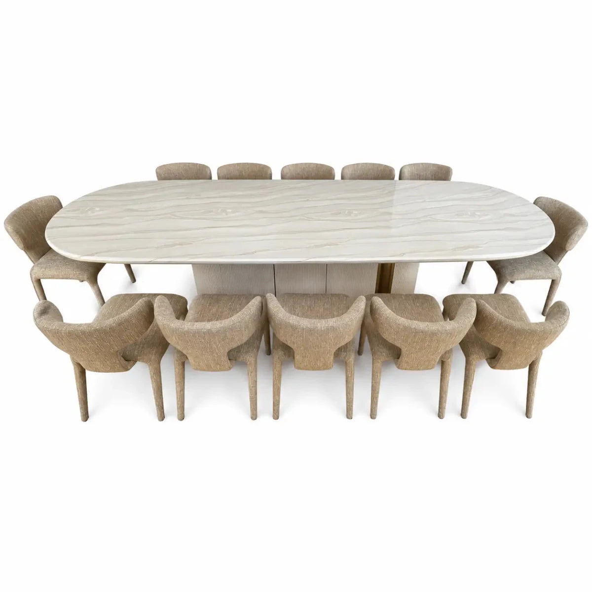 Saigon Oval Marble-Top Dining Table Set | High Gloss, 360x120x80 cm - used 5 months - Al Thahani Furniture