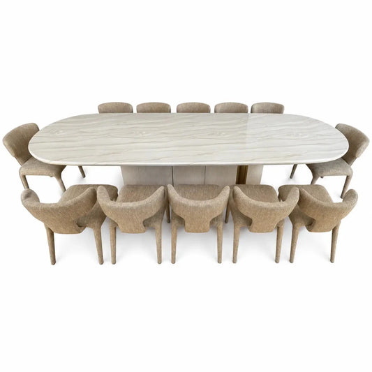 Saigon Oval Marble-Top Dining Table Set | High Gloss, 360x120x80 cm - used 5 months - Al Thahani Furniture