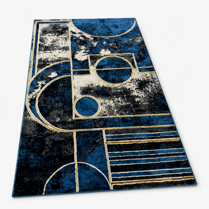 Saryon Milat Collection Modern Blue Geometric Rug | 150x230 cm - Al Thahani Furniture