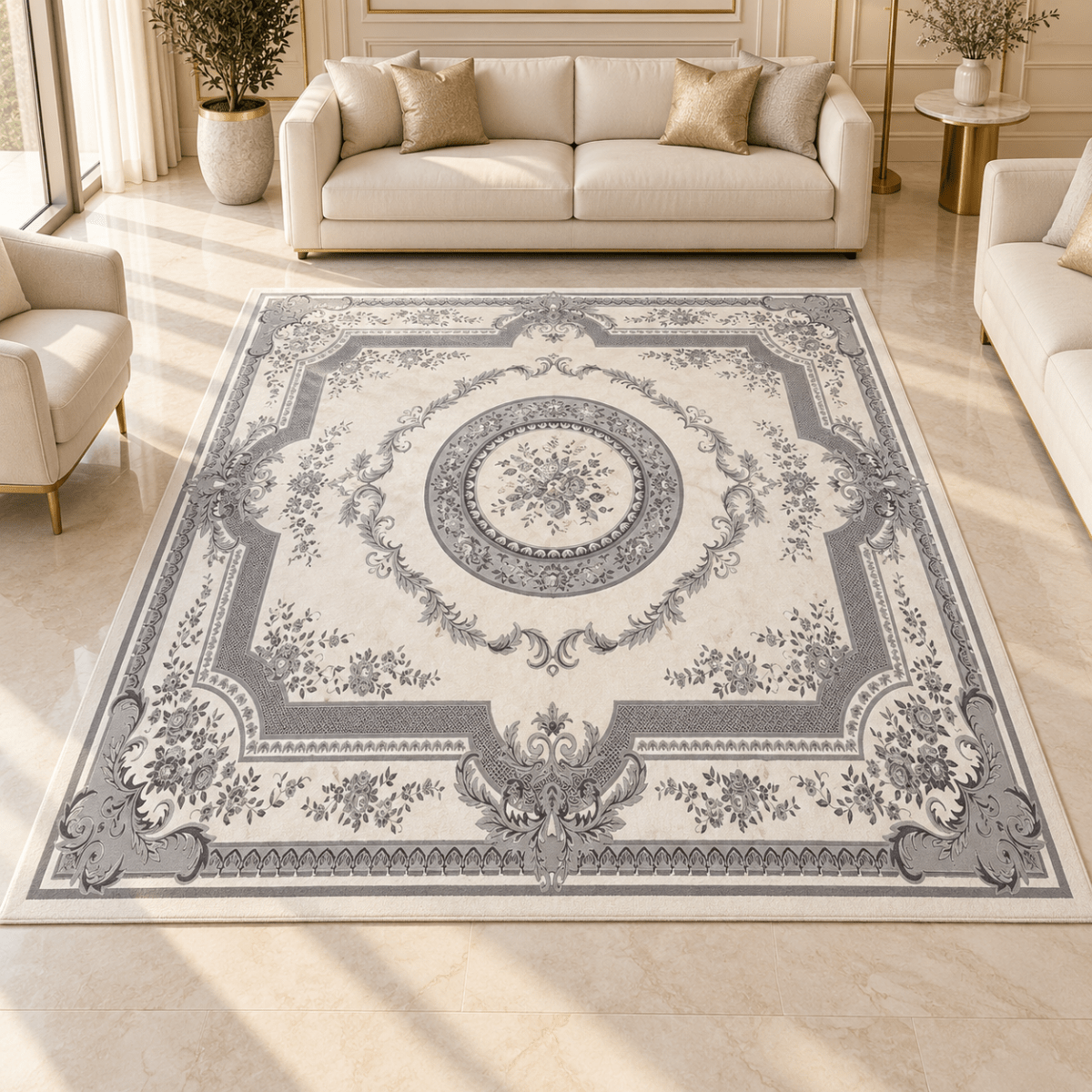 Saryon New Shiraz N577A 300 × 400 cm Turkish Carpet – Cream & Grey - Al Thahani Furniture