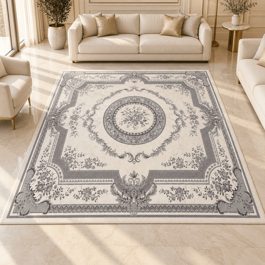 Saryon New Shiraz N577A 300 × 400 cm Turkish Carpet – Cream & Grey - Al Thahani Furniture