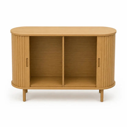Scandinavian - Style Oval Fluted Sideboard | Oak Veneer - used 5 months - Al Thahani Furniture
