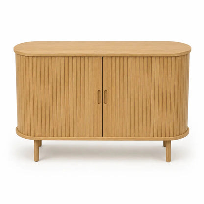 Scandinavian - Style Oval Fluted Sideboard | Oak Veneer - used 5 months - Al Thahani Furniture