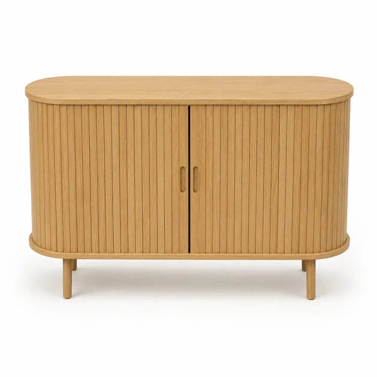 Scandinavian - Style Oval Fluted Sideboard | Oak Veneer - used 5 months - Al Thahani Furniture