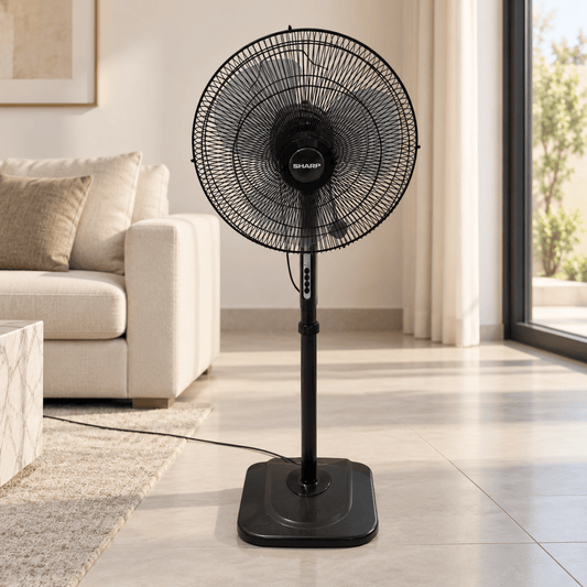 SHARP 40 cm Pedestal Fan with 3 Speeds – Dark Grey – PJS169-GY - Al Thahani Furniture