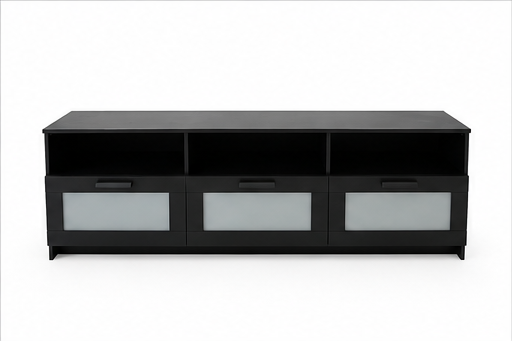 IKEA BRIMNES Black TV Bench with 3 Glass-Front Drawers | 180x41x53 cm