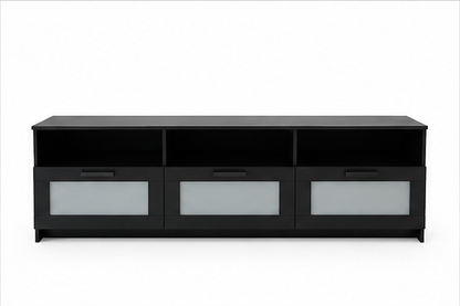 IKEA BRIMNES Black TV Bench with 3 Glass-Front Drawers | 180x41x53 cm