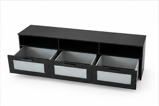 IKEA BRIMNES Black TV Bench with 3 Glass-Front Drawers | 180x41x53 cm