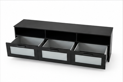 IKEA BRIMNES Black TV Bench with 3 Glass-Front Drawers | 180x41x53 cm