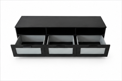 IKEA BRIMNES Black TV Bench with 3 Glass-Front Drawers | 180x41x53 cm