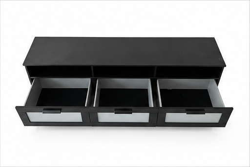 IKEA BRIMNES Black TV Bench with 3 Glass-Front Drawers | 180x41x53 cm