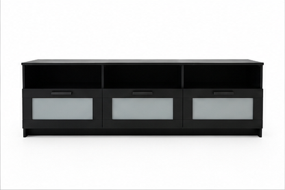 IKEA BRIMNES Black TV Bench with 3 Glass-Front Drawers | 180x41x53 cm
