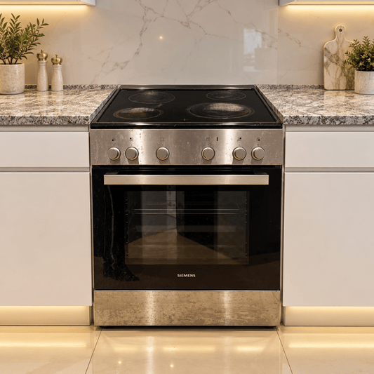 Siemens iQ300 HK6L00070M 60cm Freestanding Ceramic Electric Cooker – Stainless Steel - Al Thahani Furniture