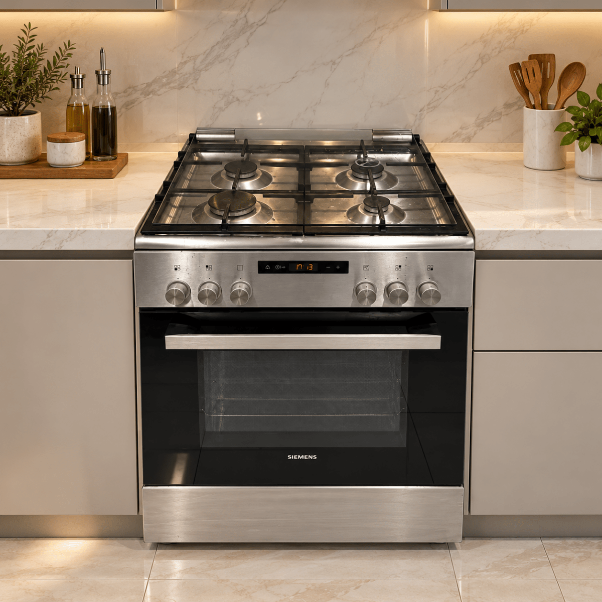 Siemens iQ300 HX8P3AE50M 60cm 4-Burner Gas & Electric Cooker – Stainless Steel - Al Thahani Furniture
