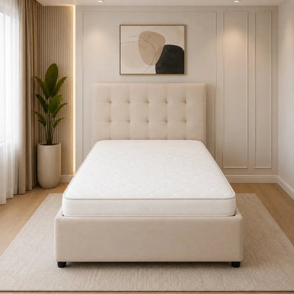 Single Bed Set with Beige Tufted Upholstered Headboard & Mattress | 120x200 cm - used 4 months - Al Thahani Furniture