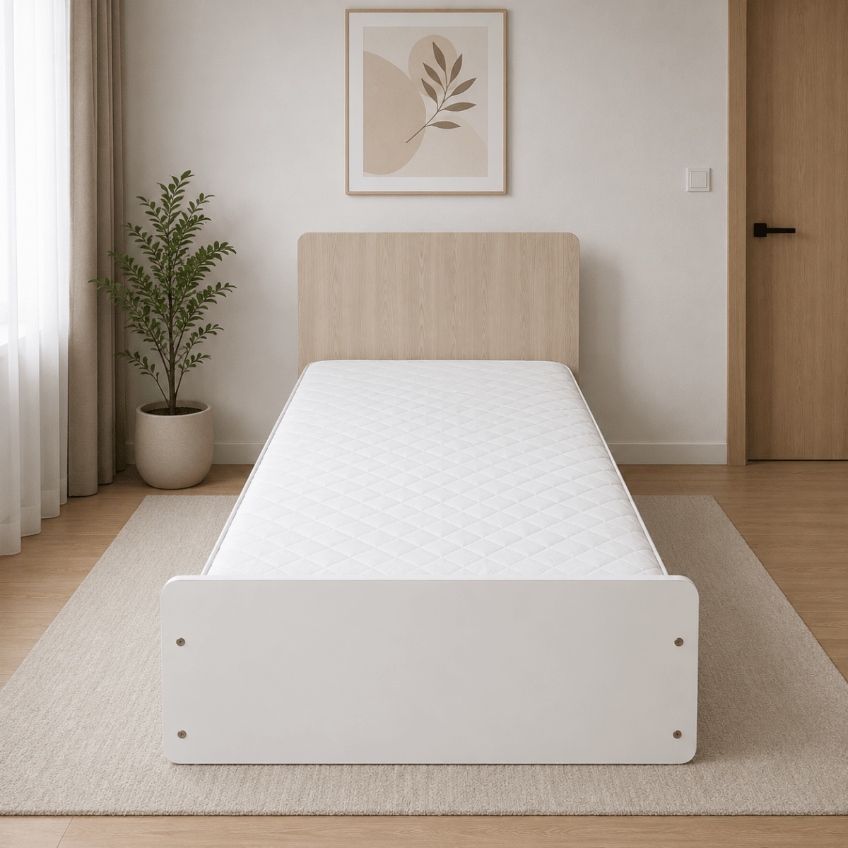 Single Bed Set with Sonoma Oak Headboard & Mattress | White, 90x190 cm -used 5 months - Al Thahani Furniture