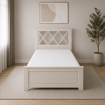 Single Bed with X-Form Headboard & Mattress | White Oak, 90x190 cm - used 7 months - Al Thahani Furniture