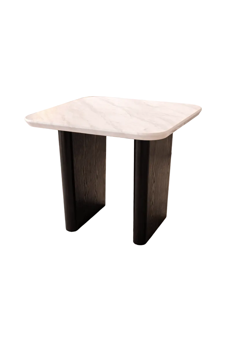 Stanton Modern End Table – Real Marble Top, Charcoal/Black Textured Base, 55x55x49 cm - althahanifurniture