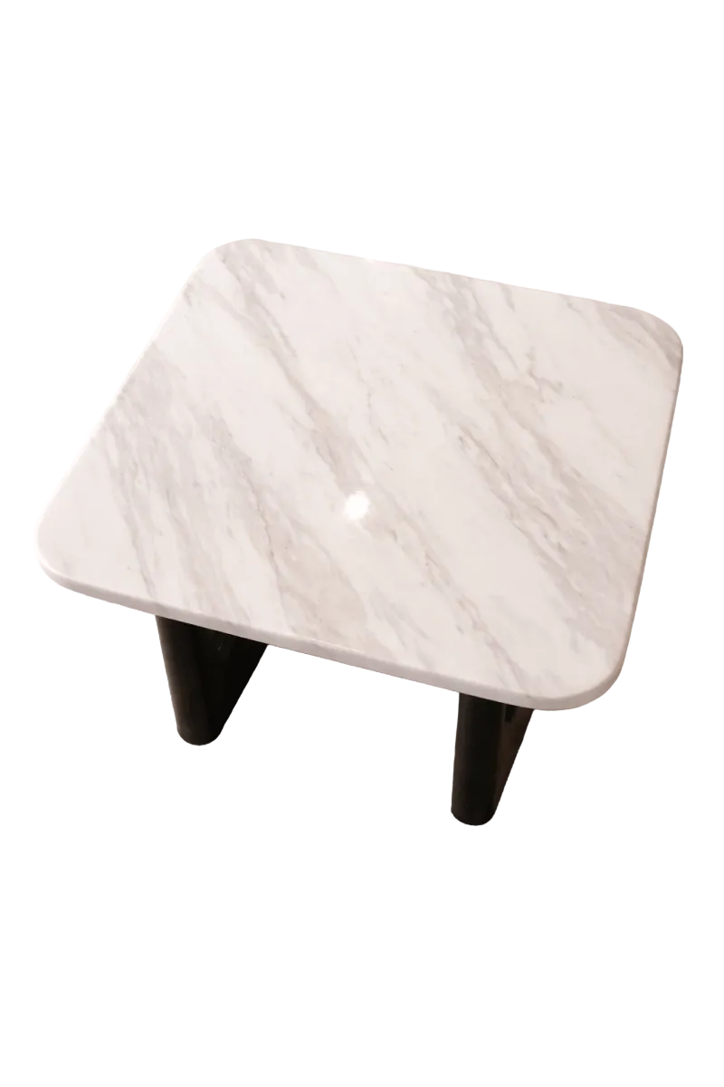 Stanton Modern End Table – Real Marble Top, Charcoal/Black Textured Base, 55x55x49 cm - althahanifurniture
