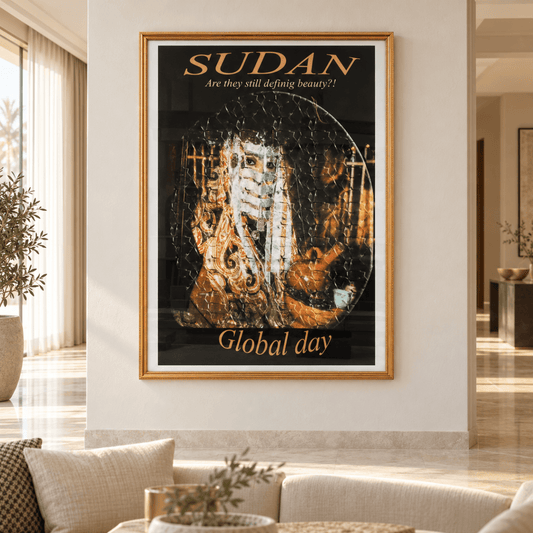 Sudan Cultural Art Framed Wall Poster – Gold Frame – Black & Bronze - Al Thahani Furniture