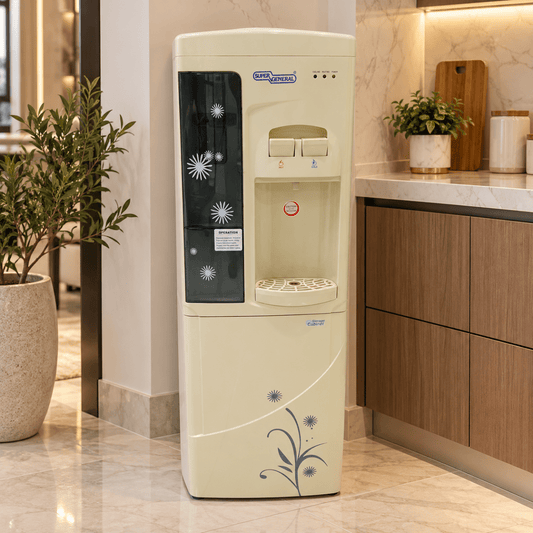 Super General SGL1171 Hot & Cold Water Dispenser with Storage Cabinet – Cream White – 31.2 × 32.5 × 96 cm - Al Thahani Furniture