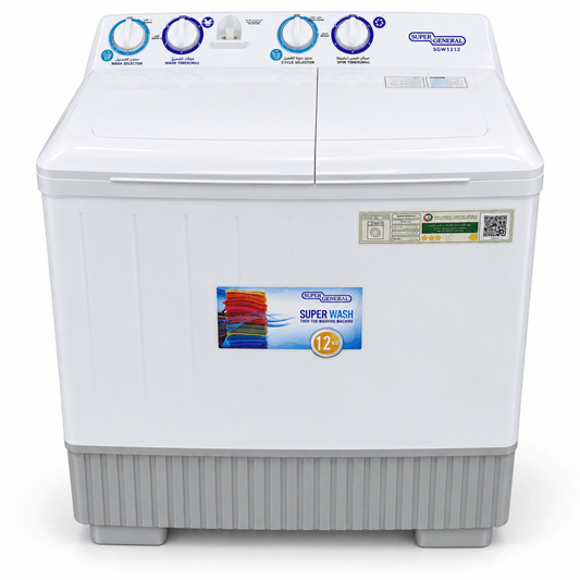 Super General SGW1212 12kg Twin-Tub Semi-Automatic Washing Machine – White - Al Thahani Furniture
