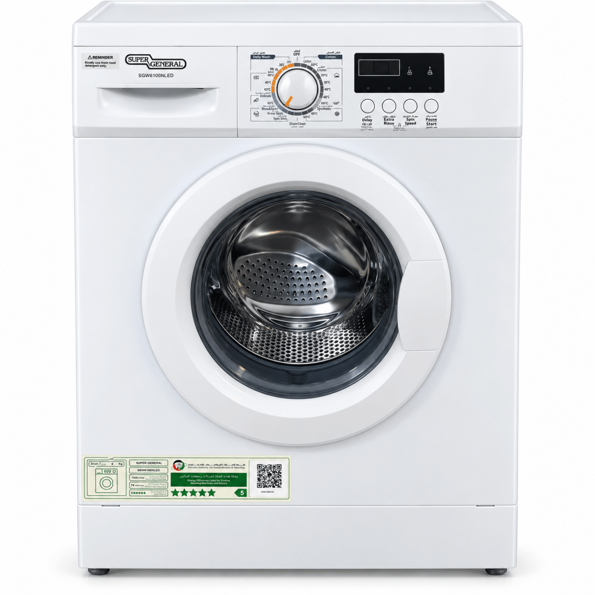 Super General SGW6100NLED 6kg Front Load Washing Machine – White - Al Thahani Furniture