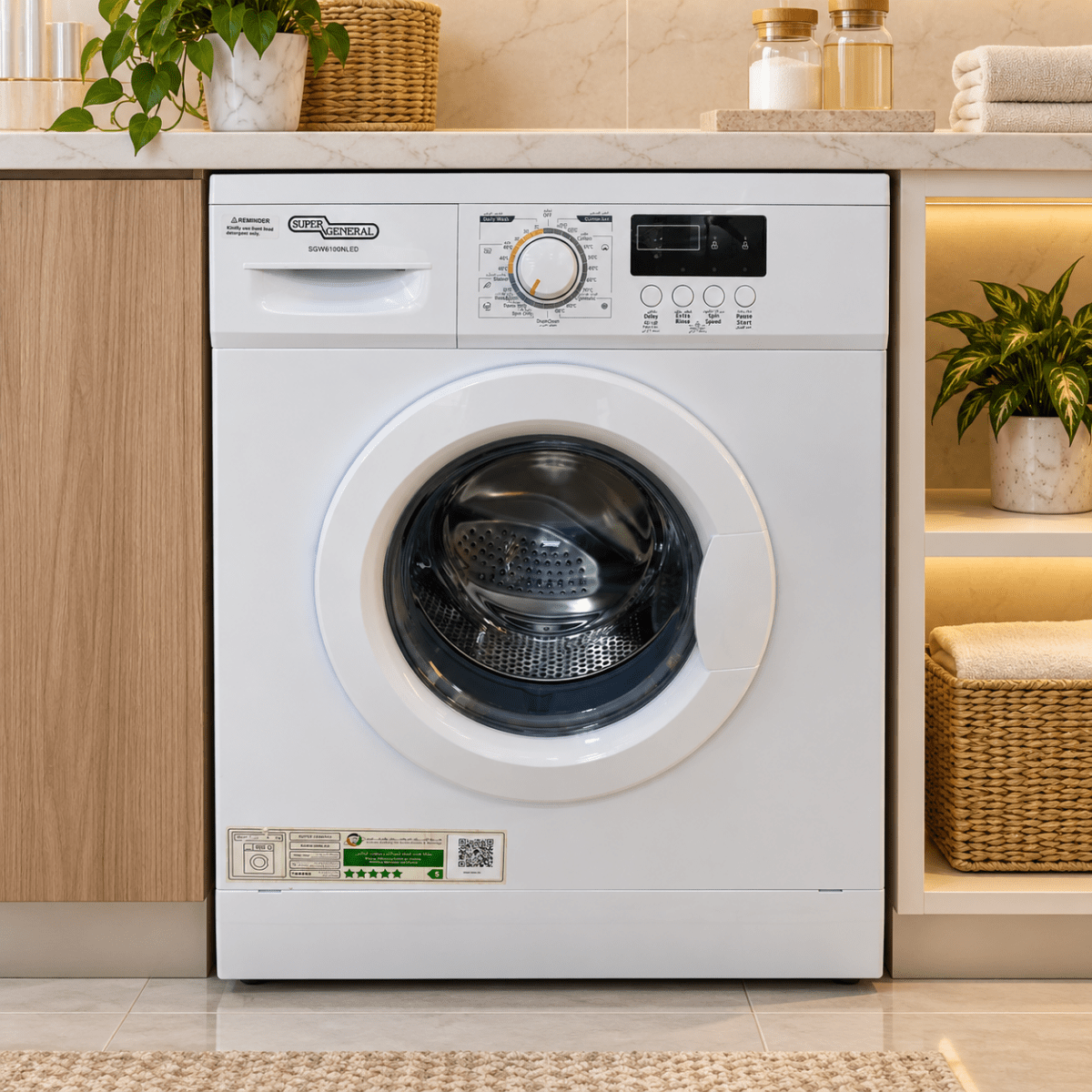 Super General SGW6100NLED 6kg Front Load Washing Machine – White - Al Thahani Furniture