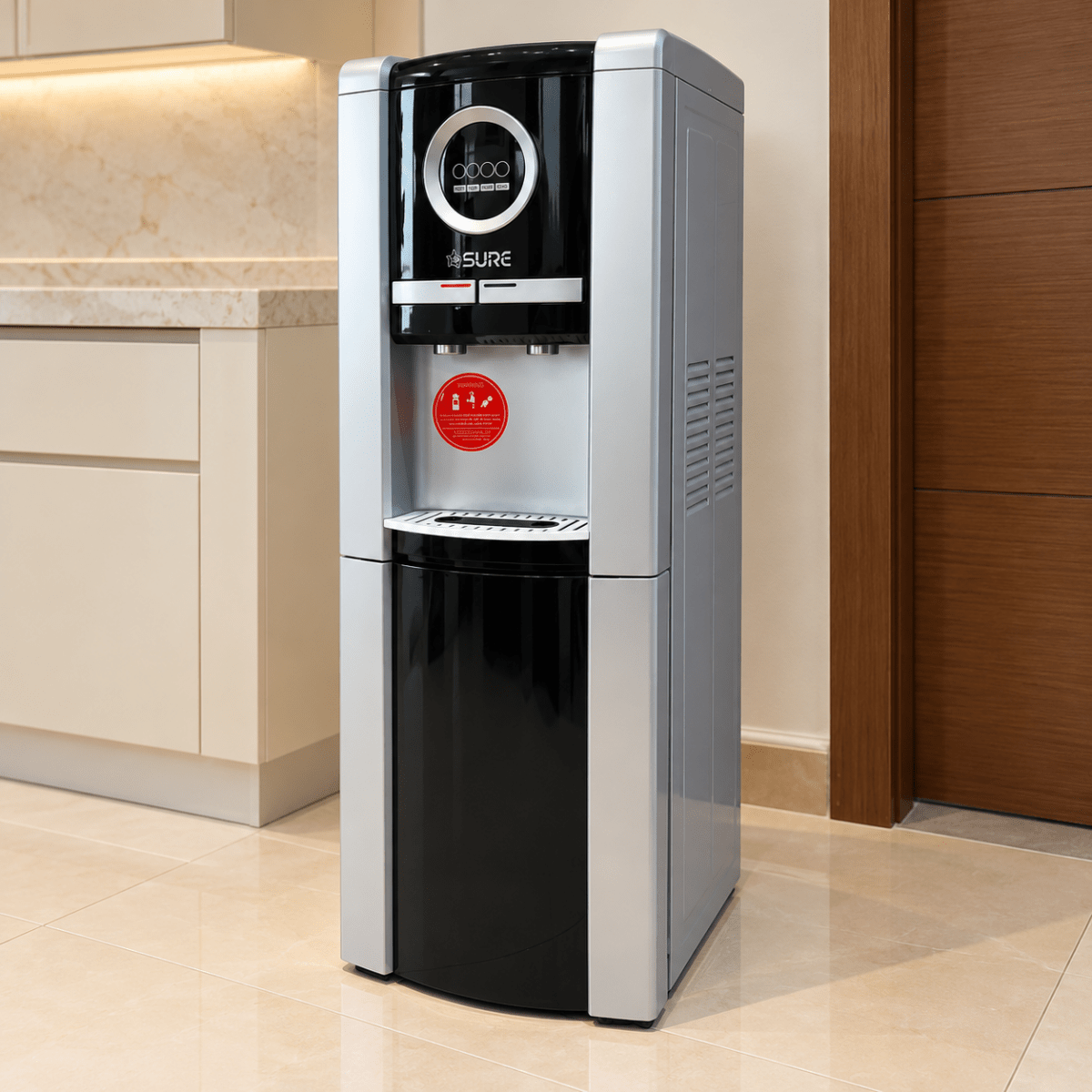 SURE G10 Freestanding Hot & Cold Water Dispenser with Refrigerator & Freezer – Silver & Black - Al Thahani Furniture