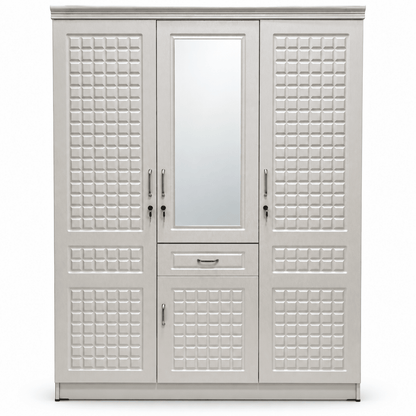 Thahani 3-Door Wardrobe with Full-Length Mirror & Storage – White – 155 × 55 × 200 cm - Al Thahani Furniture